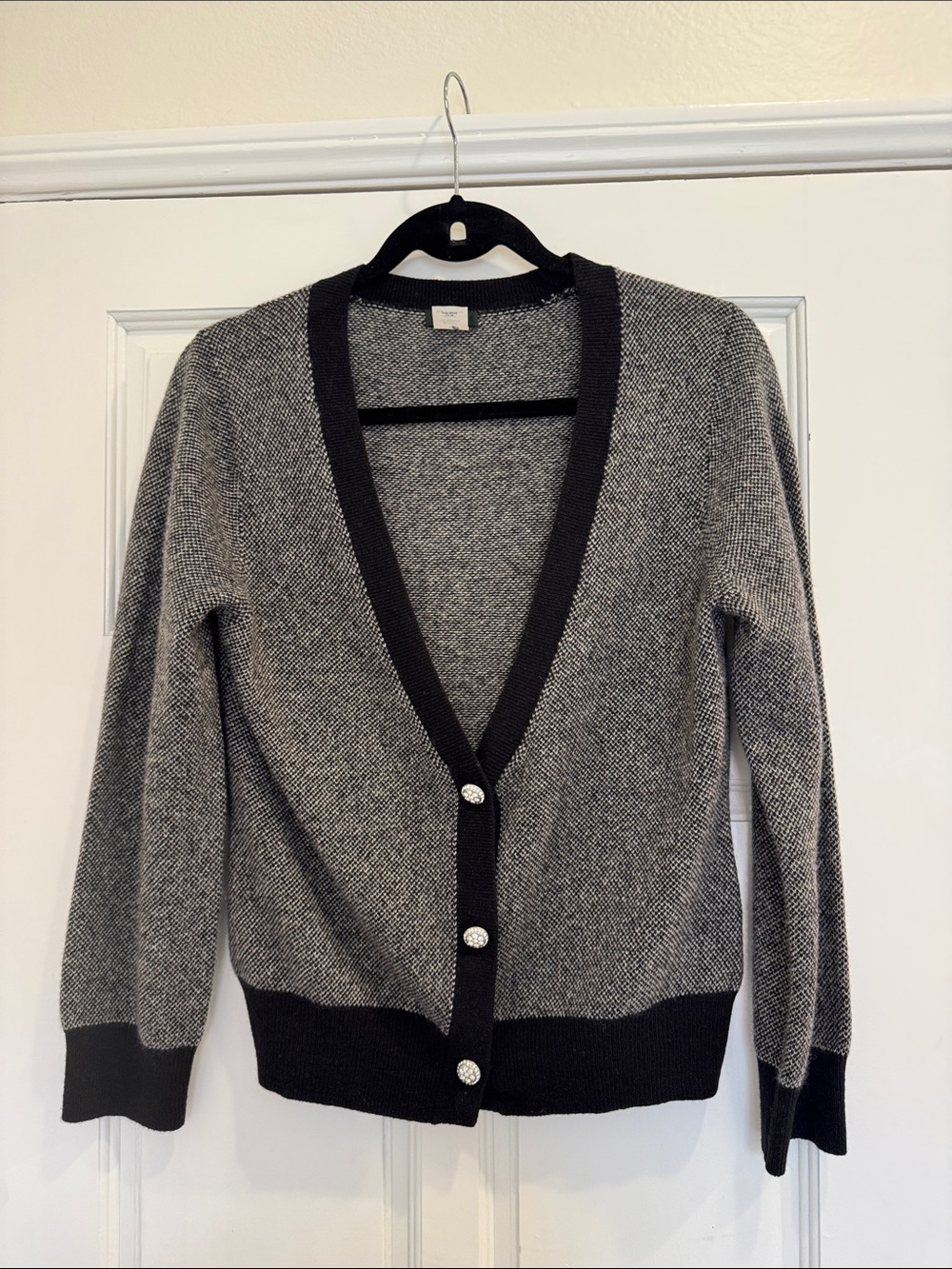 J. Crew Wool Cashmere Women’s Black & Gray V-Neck Button Cardigan Sweater